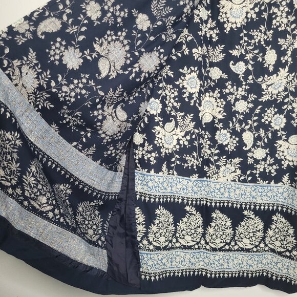 Vintage y2k blue white dark boho wrap style midi maxi cottage modest skirt 6 - Picture 2 of 6